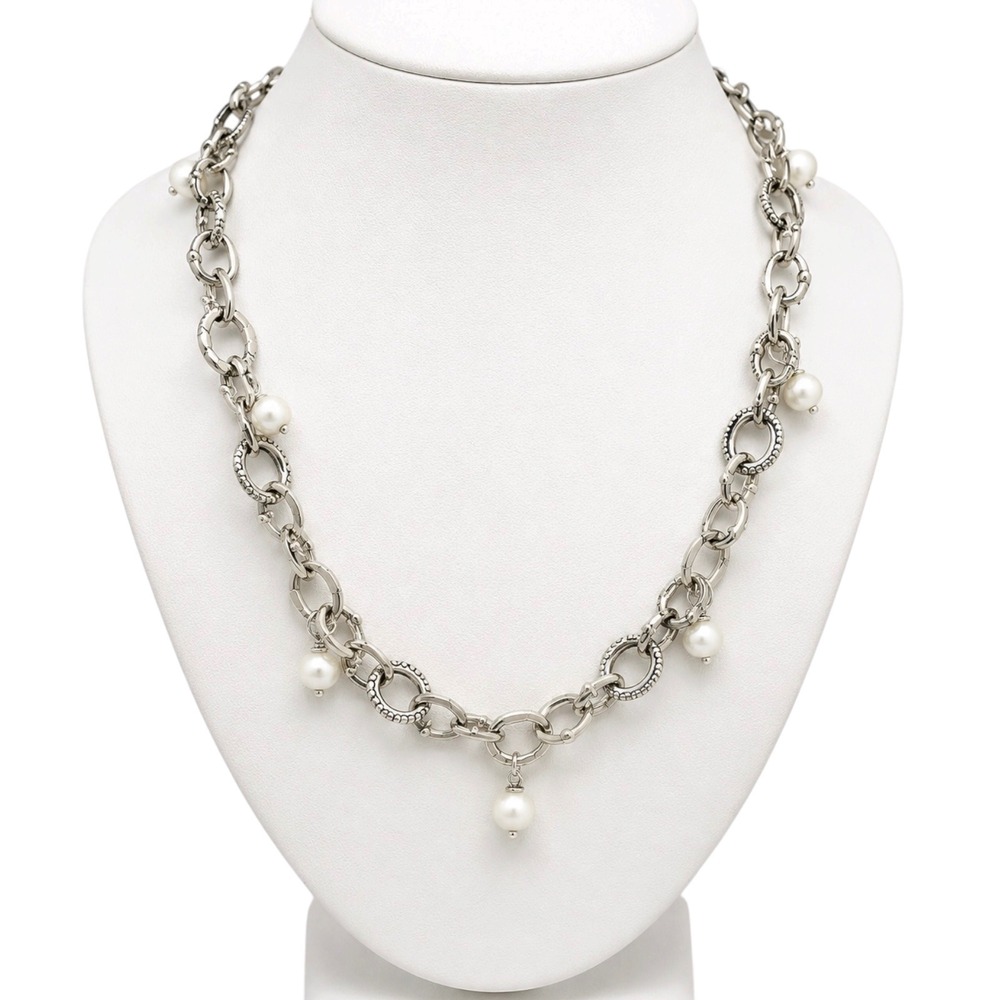 Michael Dawkins Necklace Sterling Silver Pearl Toggle Chunky 65g